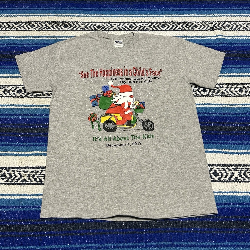 2012 Motorcycle Toy Run T Shirt Mens Medium Santa Christmas Biker Double Sided